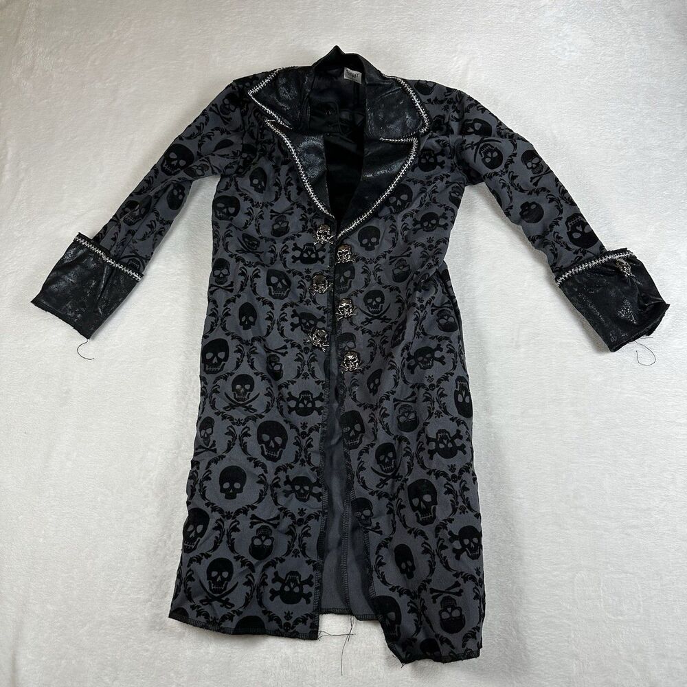 Spirit Halloween High Seas Pirate Costume Kids S 4-6 Skull Gray Black Jacket